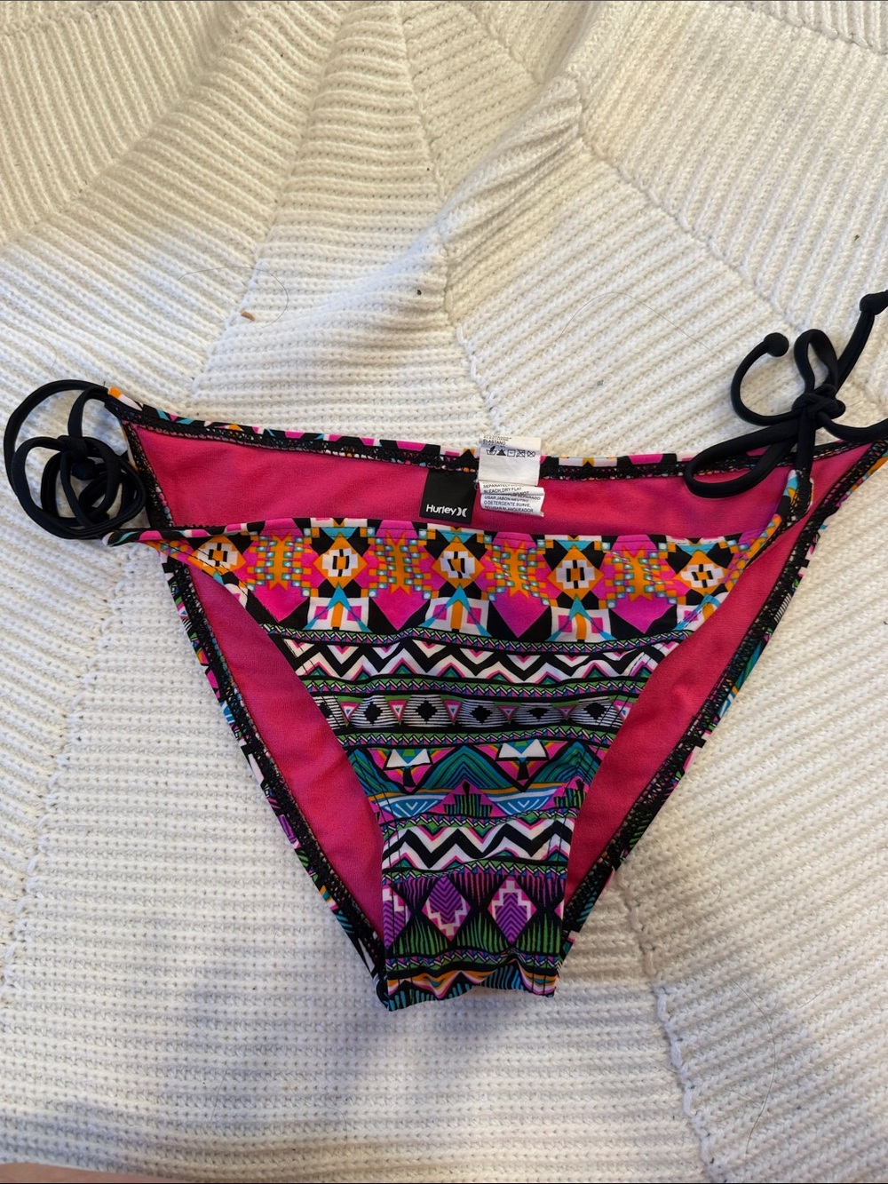 Hurley Pink Multicolor Geometric Tie-Side Bikini Bottom